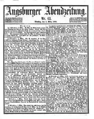 Augsburger Abendzeitung Dienstag 3. März 1868