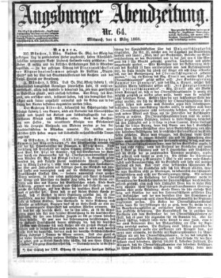 Augsburger Abendzeitung Mittwoch 4. März 1868