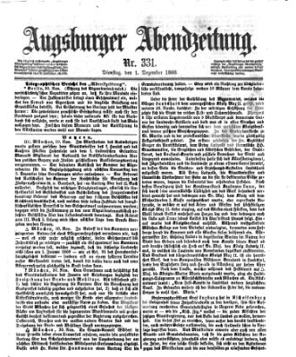 Augsburger Abendzeitung Dienstag 1. Dezember 1868