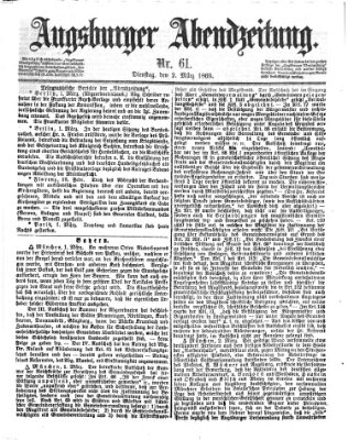 Augsburger Abendzeitung Dienstag 2. März 1869