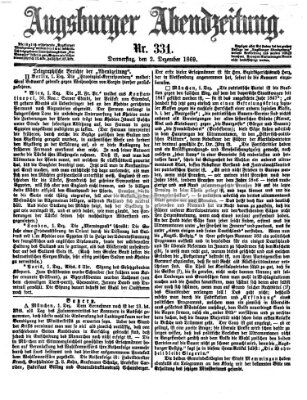 Augsburger Abendzeitung Donnerstag 2. Dezember 1869