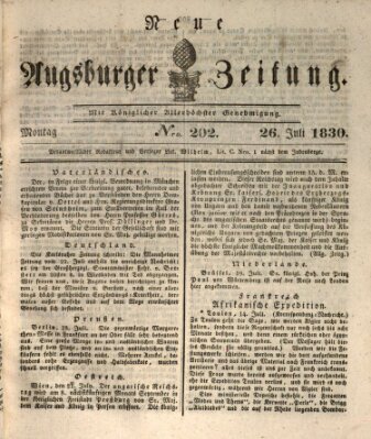 Neue Augsburger Zeitung Montag 26. Juli 1830
