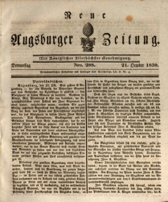 Neue Augsburger Zeitung Donnerstag 21. Oktober 1830