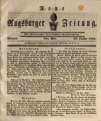Neue Augsburger Zeitung Mittwoch 27. Oktober 1830