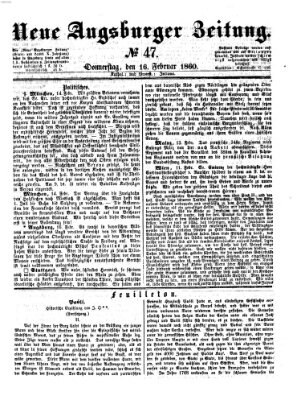 Neue Augsburger Zeitung Donnerstag 16. Februar 1860