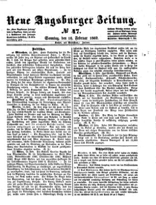 Neue Augsburger Zeitung Sonntag 16. Februar 1862