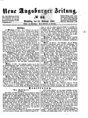 Neue Augsburger Zeitung Samstag 22. Februar 1862