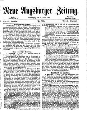 Neue Augsburger Zeitung Donnerstag 15. April 1869