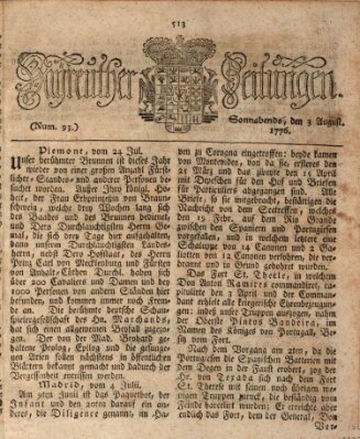 Bayreuther Zeitung Samstag 3. August 1776