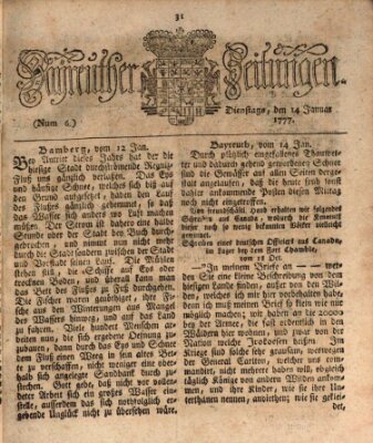 Bayreuther Zeitung Dienstag 14. Januar 1777