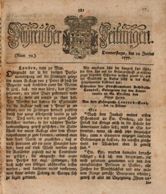 Bayreuther Zeitung Donnerstag 12. Juni 1777