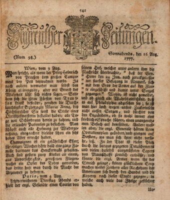 Bayreuther Zeitung Samstag 16. August 1777