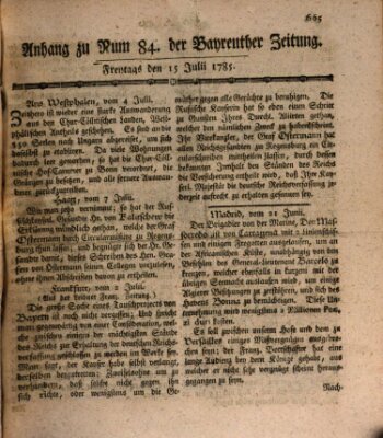 Bayreuther Zeitung Freitag 15. Juli 1785