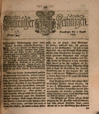Bayreuther Zeitung Mittwoch 3. August 1785