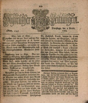Bayreuther Zeitung Dienstag 4. Oktober 1785