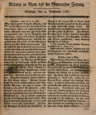 Bayreuther Zeitung Montag 13. November 1786
