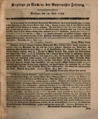 Bayreuther Zeitung Dienstag 28. April 1789