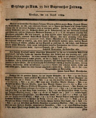 Bayreuther Zeitung Dienstag 18. August 1789