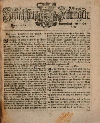 Bayreuther Zeitung Donnerstag 1. Oktober 1789