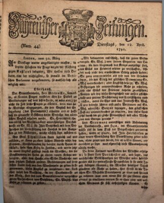 Bayreuther Zeitung Dienstag 12. April 1791