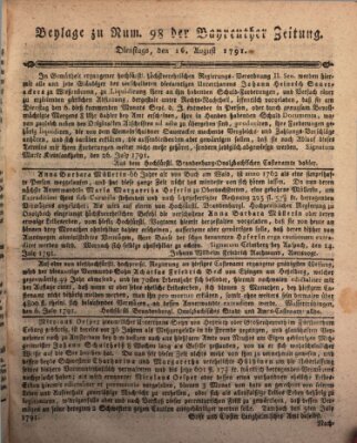 Bayreuther Zeitung Dienstag 16. August 1791