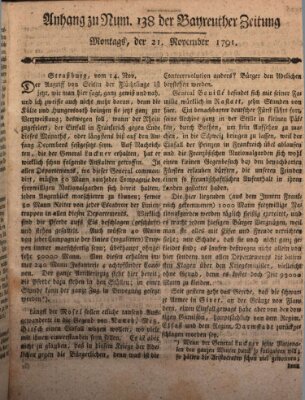 Bayreuther Zeitung Montag 21. November 1791