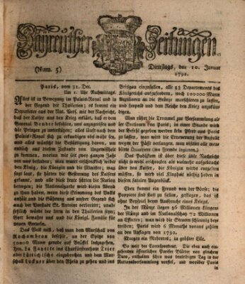 Bayreuther Zeitung Dienstag 10. Januar 1792