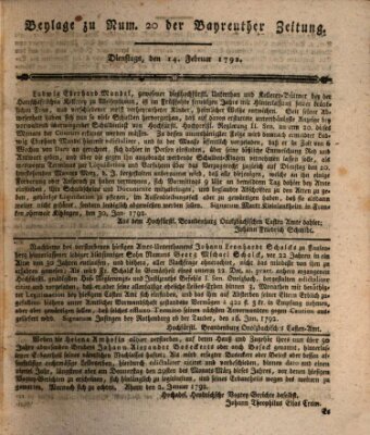 Bayreuther Zeitung Dienstag 14. Februar 1792