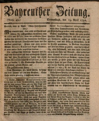 Bayreuther Zeitung Donnerstag 19. April 1792