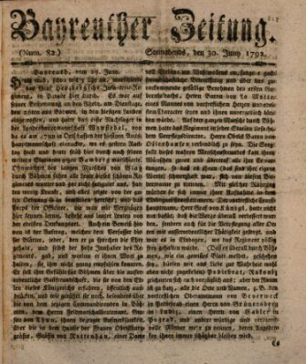 Bayreuther Zeitung Samstag 30. Juni 1792