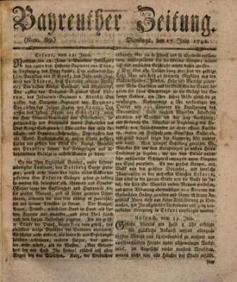 Bayreuther Zeitung Dienstag 17. Juli 1792