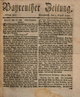 Bayreuther Zeitung Samstag 4. August 1792