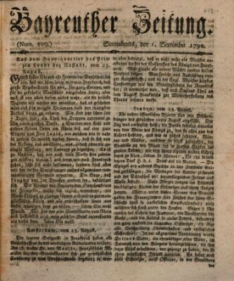 Bayreuther Zeitung Samstag 1. September 1792