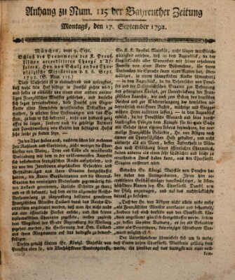 Bayreuther Zeitung Montag 17. September 1792