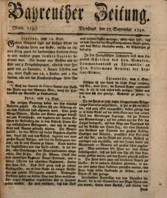 Bayreuther Zeitung Dienstag 25. September 1792
