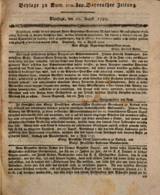 Bayreuther Zeitung Dienstag 20. August 1793