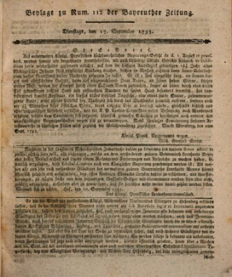 Bayreuther Zeitung Dienstag 17. September 1793