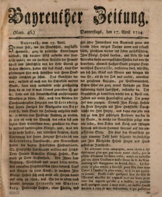 Bayreuther Zeitung Donnerstag 17. April 1794