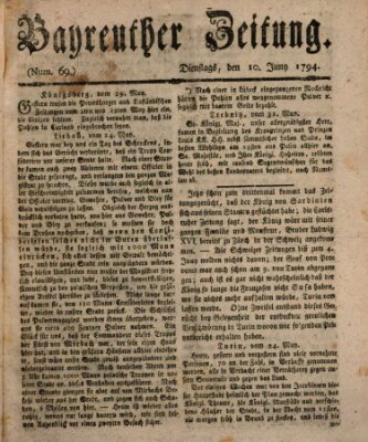 Bayreuther Zeitung Dienstag 10. Juni 1794
