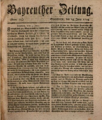 Bayreuther Zeitung Samstag 14. Juni 1794