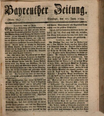 Bayreuther Zeitung Dienstag 17. Juni 1794