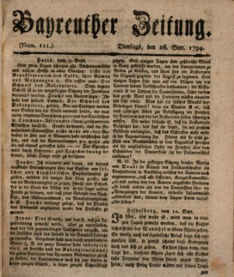 Bayreuther Zeitung Dienstag 16. September 1794