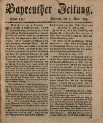 Bayreuther Zeitung Dienstag 11. November 1794