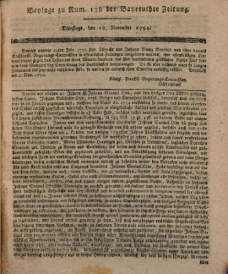 Bayreuther Zeitung Dienstag 18. November 1794