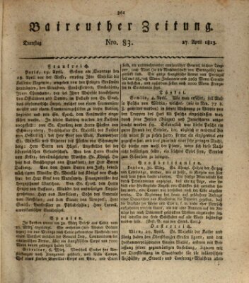 Bayreuther Zeitung Dienstag 27. April 1813