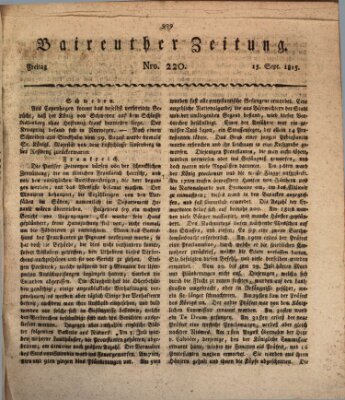 Bayreuther Zeitung Freitag 15. September 1815