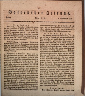 Bayreuther Zeitung Freitag 6. September 1816