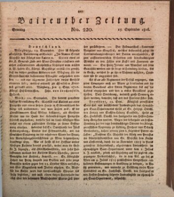 Bayreuther Zeitung Sonntag 15. September 1816