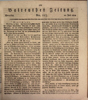 Bayreuther Zeitung Donnerstag 10. Juni 1819