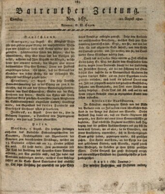 Bayreuther Zeitung Dienstag 22. August 1820
